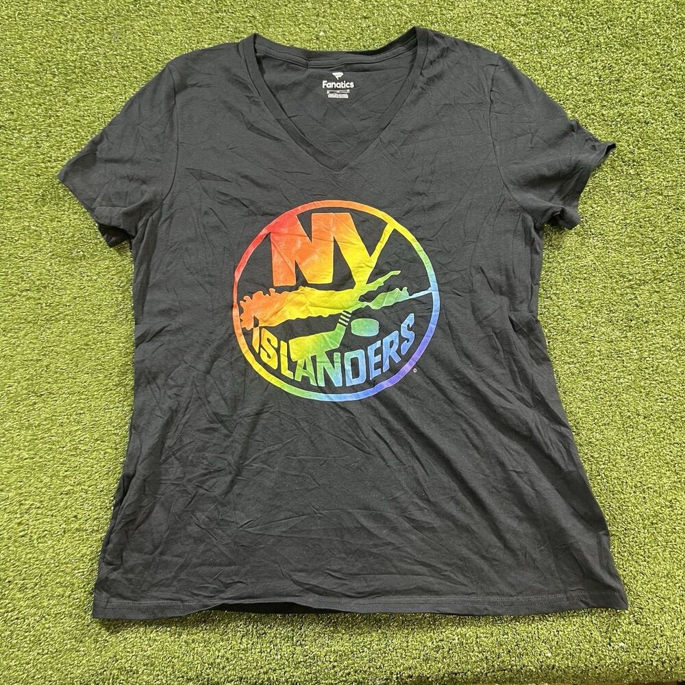 New York Islanders Fanatics Women's Rainbow Logo V-Neck Shirt Black M NWOT
